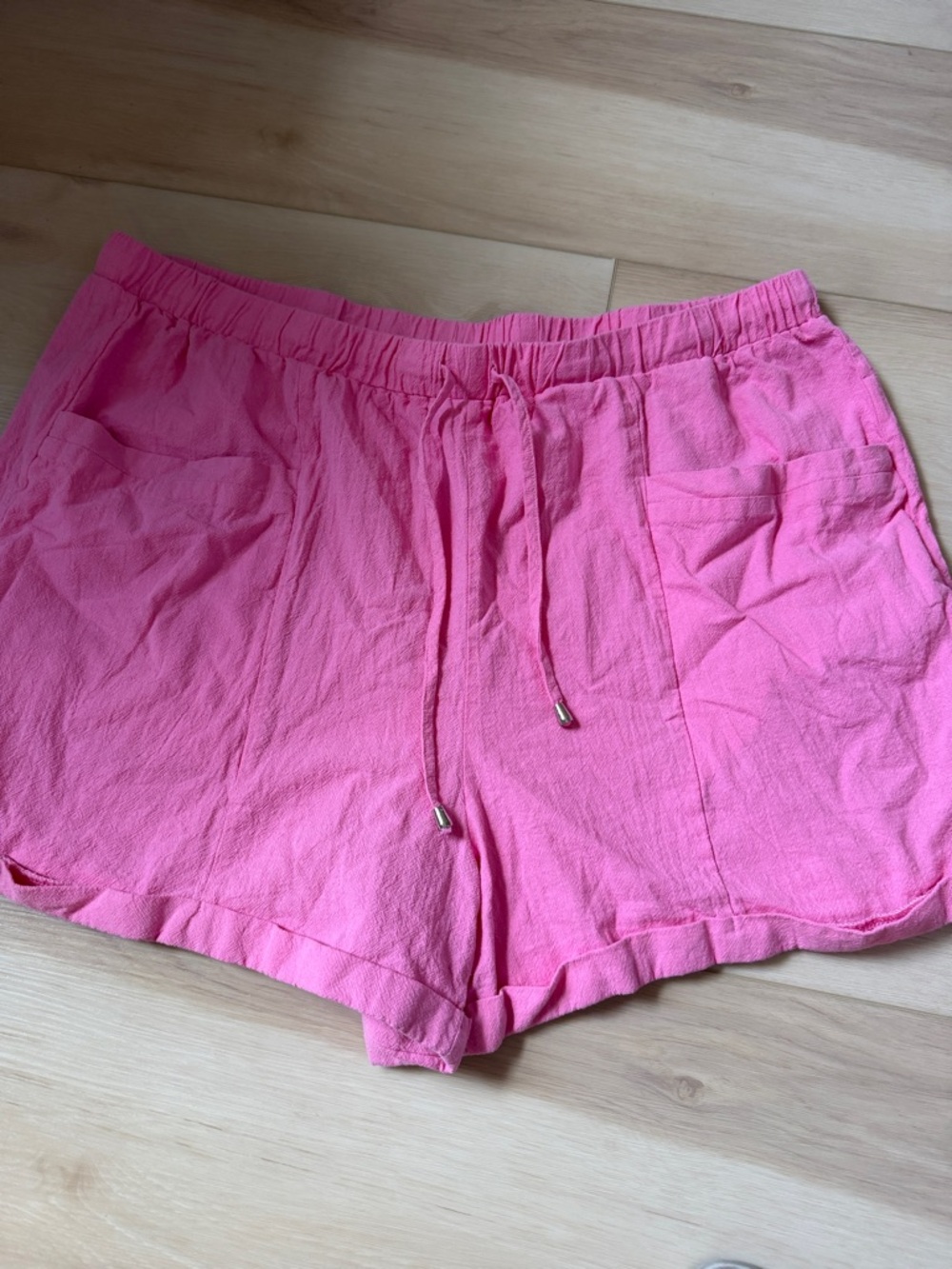 Women's Pink Drawstring Athletic Shorts with Front Pockets